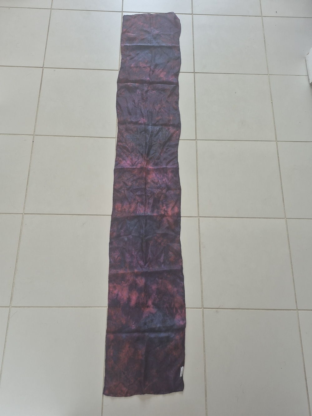 Tie-Dye Long Scarf in Deep Purple and Pink 100% Silk
